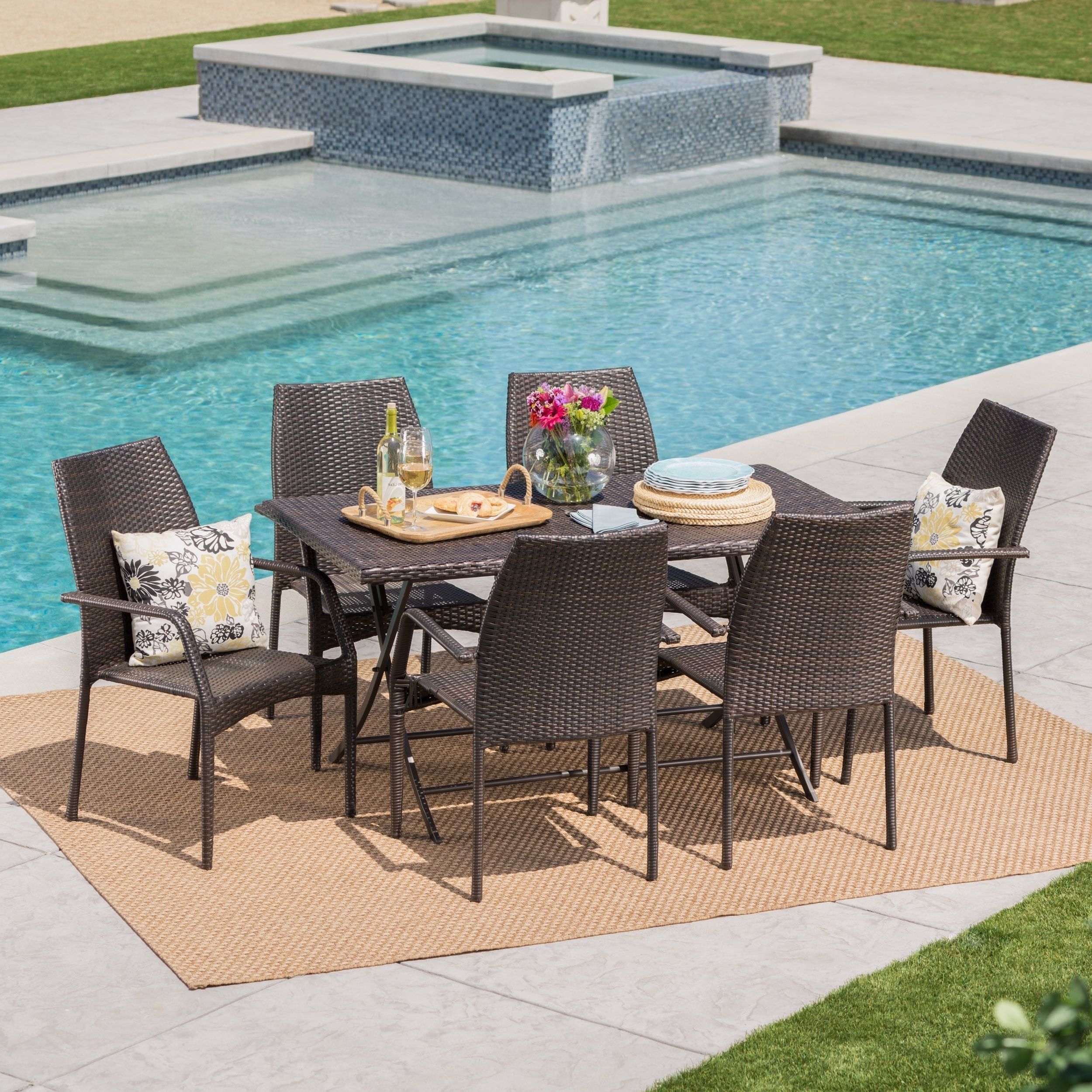 Widely Used Brown Wicker Rectangular Patio Dining Sets In April Outdoor 7 Piece Rectangle Foldable Wicker Dining Set Brown N/a (View 3 of 15)