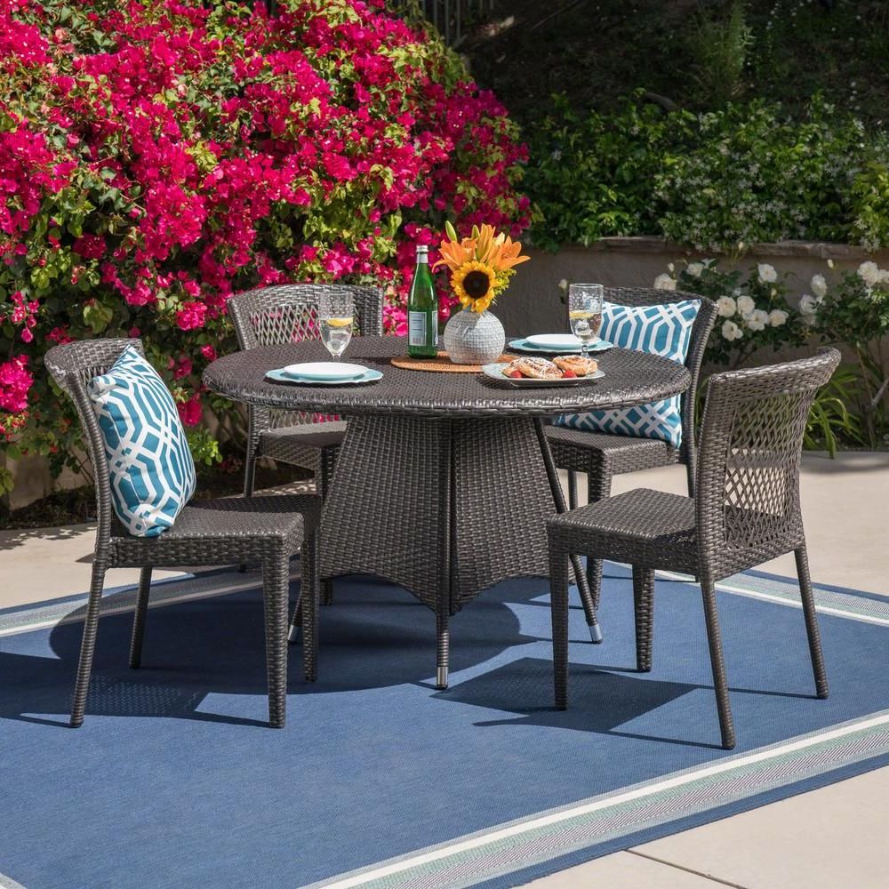 Widely Used Gray Wicker Rectangular Patio Dining Sets For Noble House Armstrong Gray 5 Piece Wicker Outdoor Dining Set (View 4 of 15)