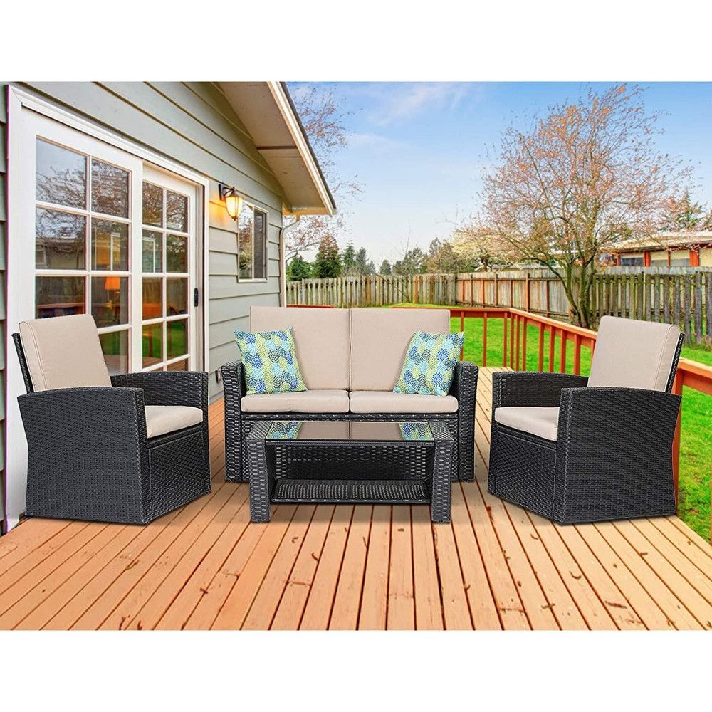 Widely Used Outdoor Product : 4 Piece Outdoor Patio Furniture Sets, Black With Regard To 4 Piece Outdoor Patio Sets (View 7 of 15)
