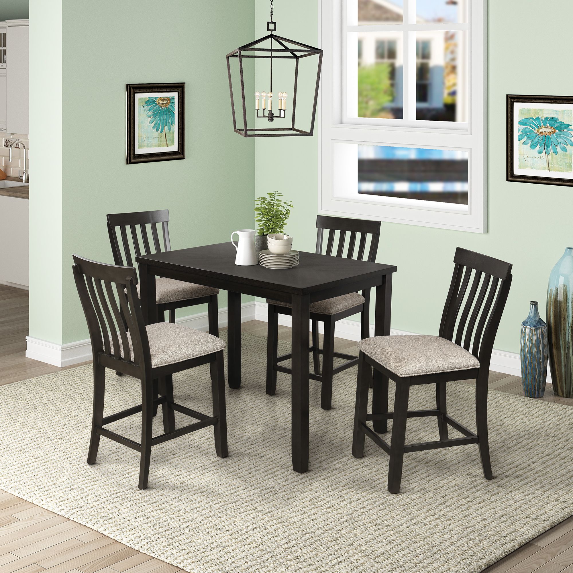 Wood Bistro Table And Chairs Sets Pertaining To Most Popular 5 Pieces Counter Height Dining Table Set, Rectangular Wood Kitchen (View 8 of 15)