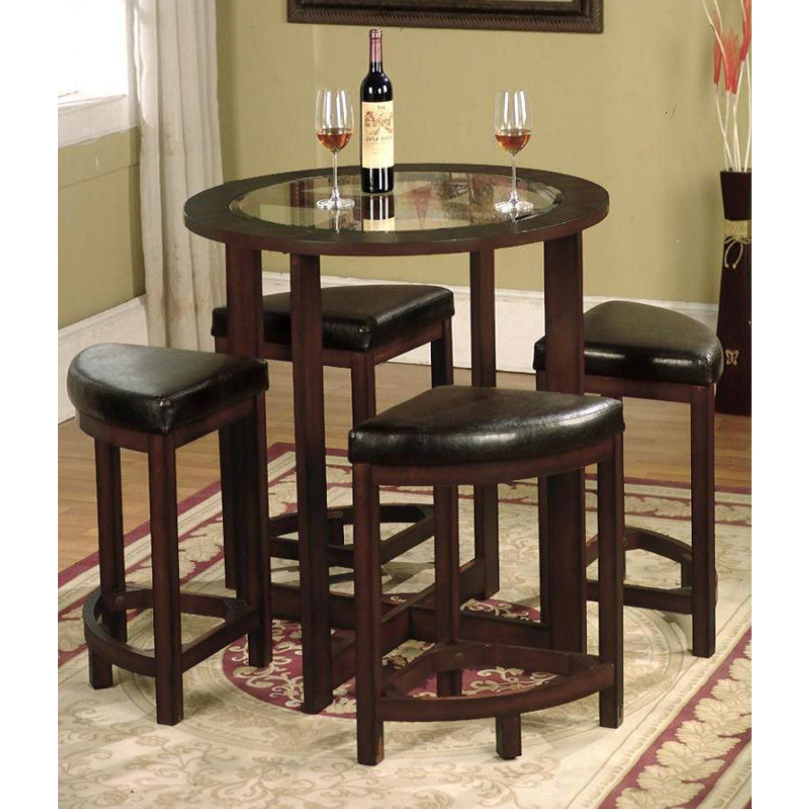 Wood Bistro Table And Chairs Sets With Regard To Most Current Roundhill Furniture Cylina Solid Wood Glass Top Round Counter Height (View 14 of 15)