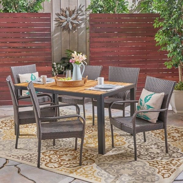 Wood Rectangular Outdoor Dining Sets Throughout Most Recently Released Shop Tyburn Outdoor 6 Seater Rectangular Acacia Wood And Wicker Dining (View 11 of 15)