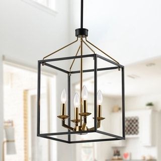 12" Wide Matte Black And Gold 4 Light Entry Pendant – On Sale – Overstock –  34418932 Throughout 2019 Flat Black Lantern Chandeliers (View 8 of 15)
