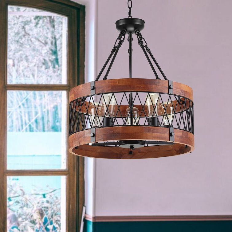 17 Stories Cherysse Wood Lantern Cylinder Chandelier & Reviews (View 12 of 15)