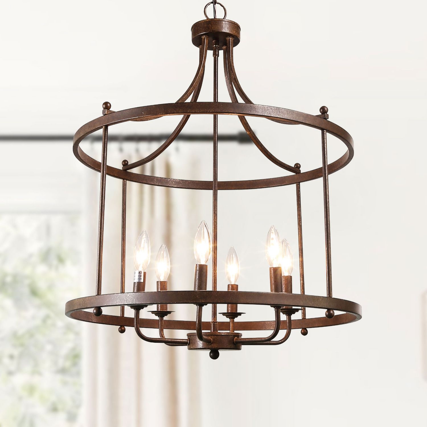 2019 Lnc Mocha 6 Light Antique Rust Bronze Drum Rustic Cage Led Chandelier In  The Chandeliers Department At Lowes Intended For Rusty Gold Lantern Chandeliers (View 10 of 15)