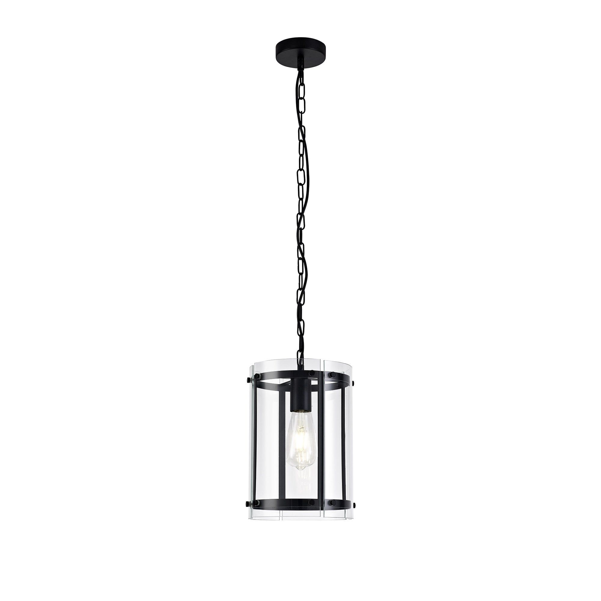 2020 Flat Black Lantern Chandeliers Throughout Ceiling Pendant Lantern In Matte Black With Glass Panels (View 12 of 15)