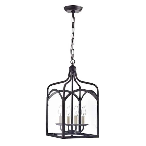 2020 Lantern Chandeliers With Clear Glass Regarding Edvivi Renzo Traditional 4 Light Modern Farmhouse Antique Bronze Lantern  Chandelier With Clear Glass Panels Epl1119ab – The Home Depot (View 15 of 15)