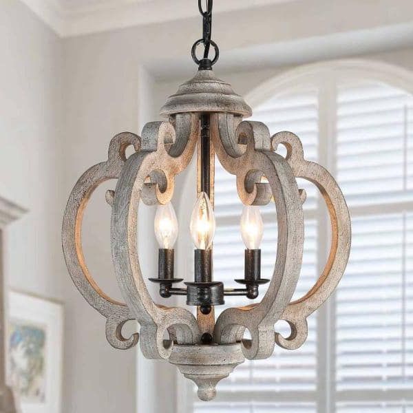 2020 Lnc Globe Wood Chandelier Washed Gray Round Pendant 3 Light Farmhouse  Candlestick Chandelier Rustic Hanging Lantern B7jbezhd14140t7 – The Home  Depot In Gray Wash Lantern Chandeliers (View 1 of 15)