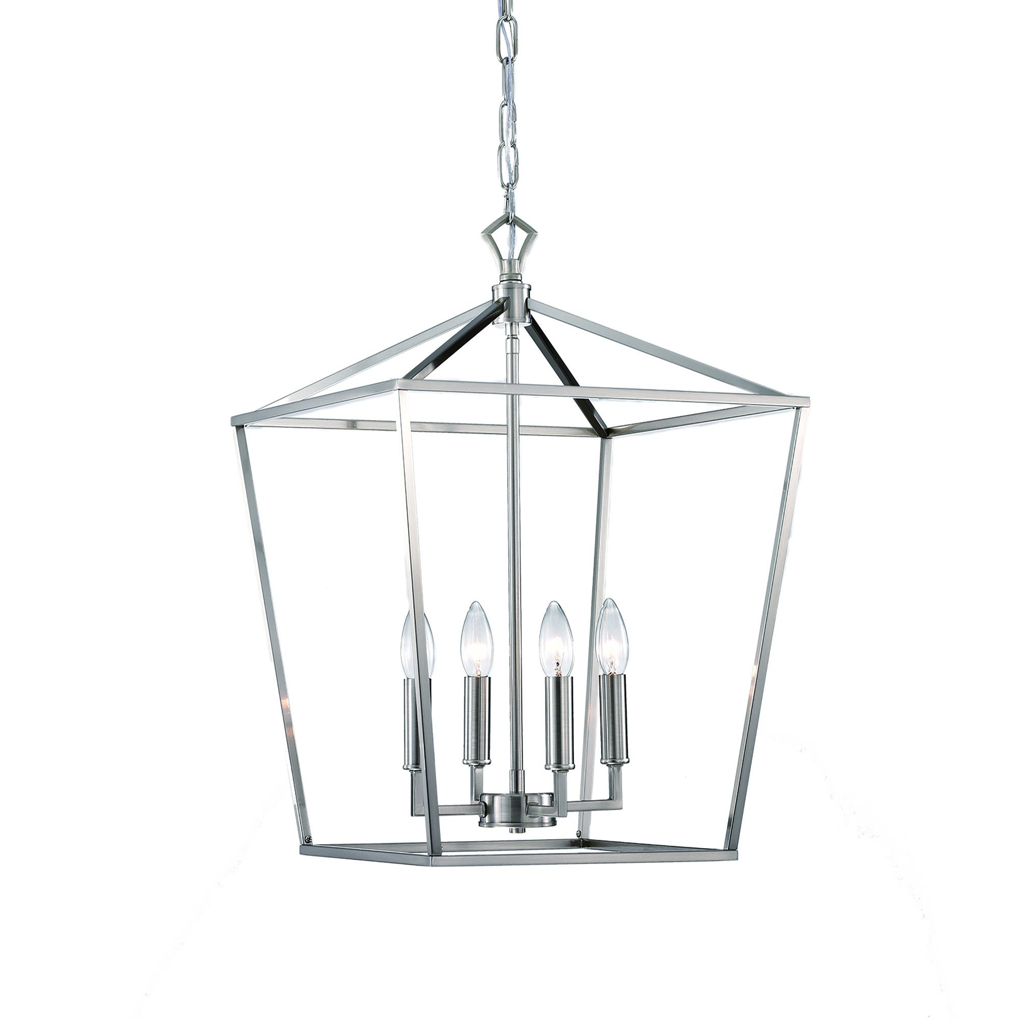 4 Light Brushed Nickel Lantern Pendant Chandelier 16 In – Edvivi Lighting With Regard To Most Current Satin Nickel Lantern Chandeliers (View 7 of 13)