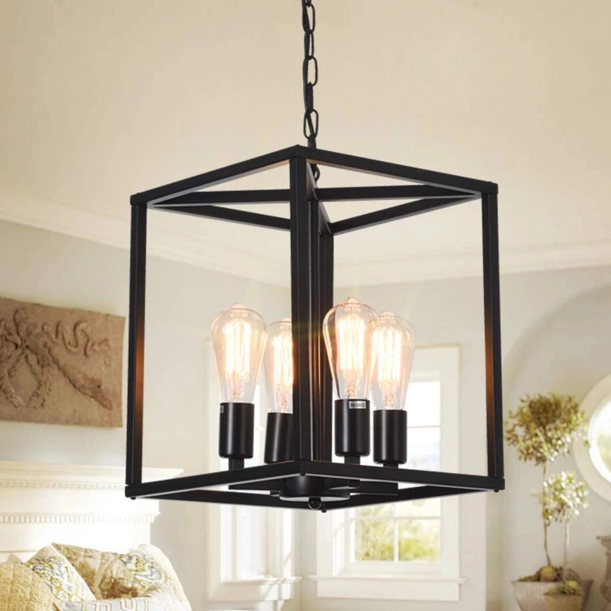 Adjustable Lantern Chandeliers Throughout Well Known Industrial Metal Lantern Chandeliers 4 Light Adjustable Height Farmhouse  Ceiling Rustic Gold Kitchen Hanging Lighting Fixture – Pendant Lights –  Aliexpress (View 1 of 15)