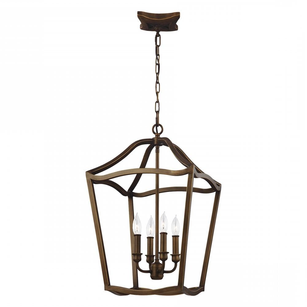 Aged Brass Lantern Chandeliers Within Most Recent Open Frame Aged Brass 4 Light Ceiling Lantern Pendant (View 12 of 15)