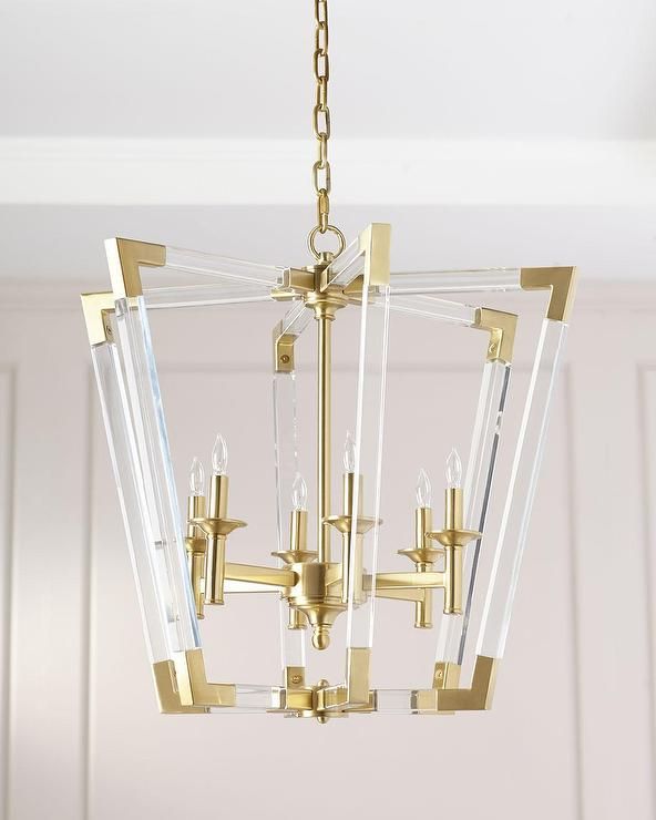Angled Lucite Burnished Brass 6 Light Lantern Regarding Widely Used Burnished Brass Lantern Chandeliers (View 13 of 15)