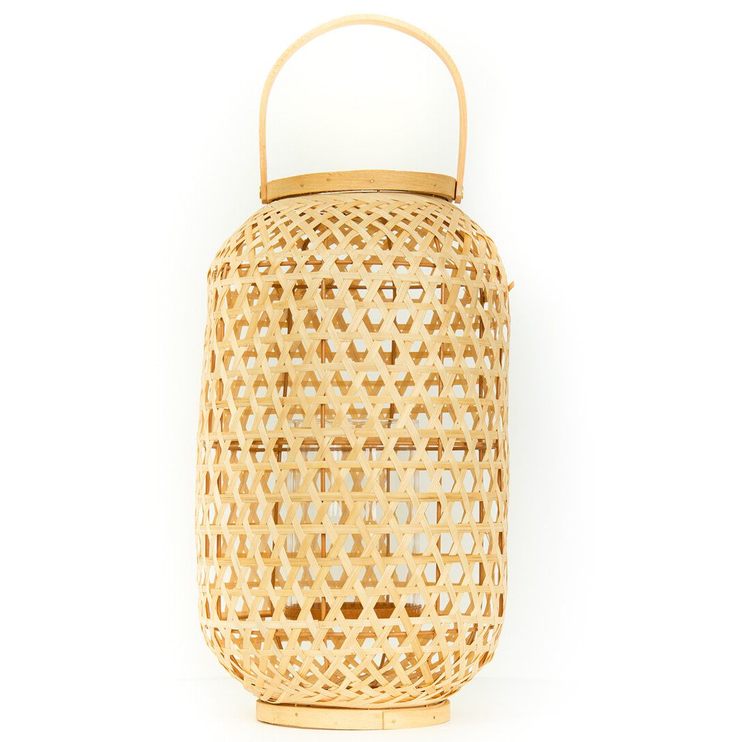 Bay Isle Home Rattan Candle Lantern With Glass Shade Natural Bamboo With  Handle, 15.5" H X  (View 11 of 15)