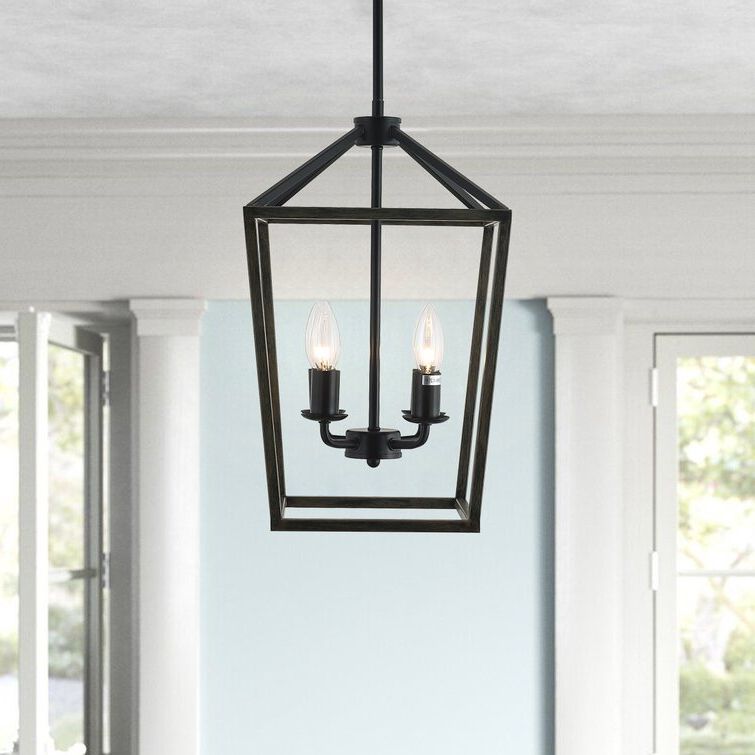 Best And Newest Black Iron Lantern Chandeliers Within Gracie Oaks 4 Light Black Lantern Foyer Lighting Chandeliers, Farmhouse Lantern  Pendant Light With Height Adjustable Pole, Black Pendant Light Is Used For  Kitchen Island Dining Room Hallway Foyer Entryway (View 6 of 15)