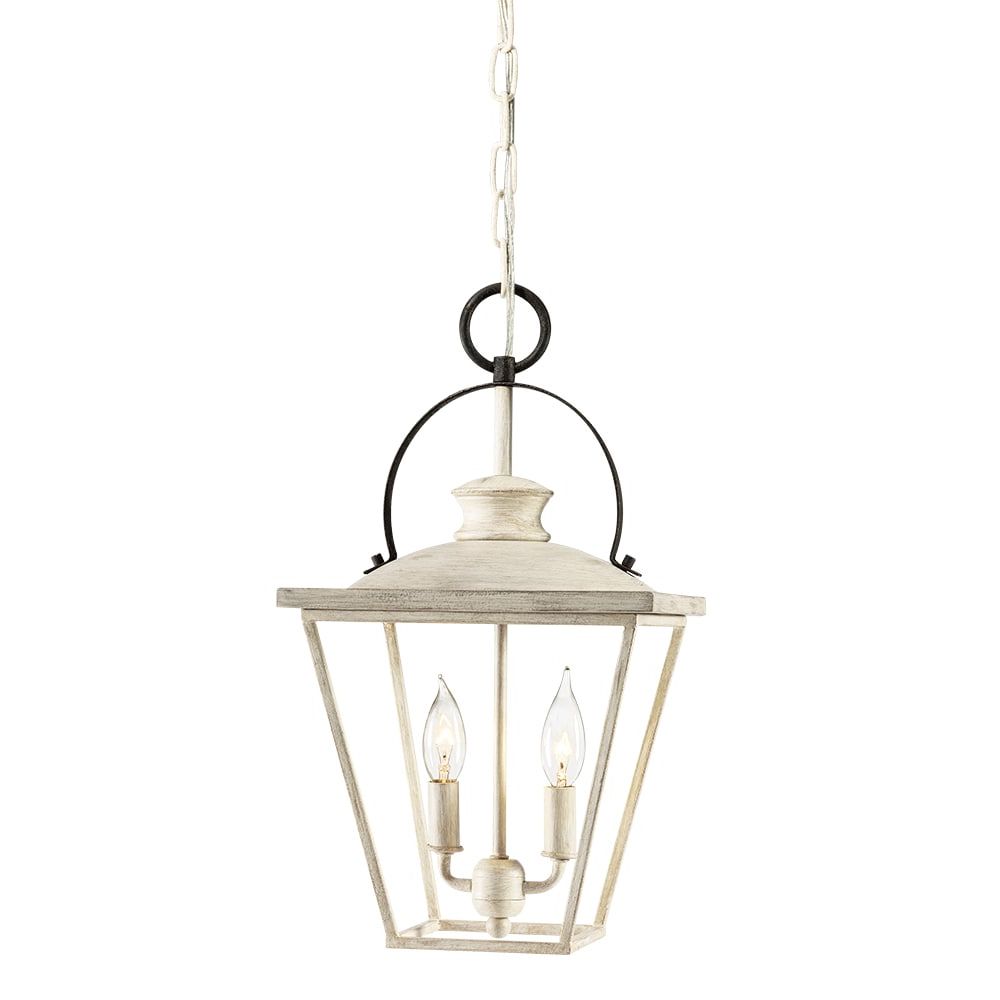 Best And Newest County French Iron Lantern Chandeliers With Kichler Arena Cove 2 Light Distressed Antique White And Rust French Country/cottage  Lantern Pendant Light In The Pendant Lighting Department At Lowes (View 11 of 15)