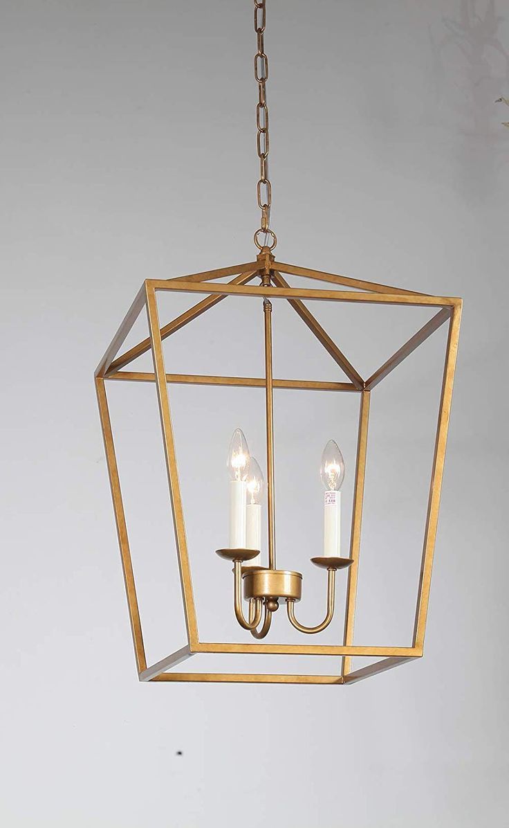 Best And Newest Gilded Gold Lantern Chandeliers With Foyer Lantern Pendant Light Fixture, Dst Gold Iron Cage Chandelier  Industrial Led Ceiling Lighting, Size: D17'' H25'' Chain 45'' (View 10 of 15)