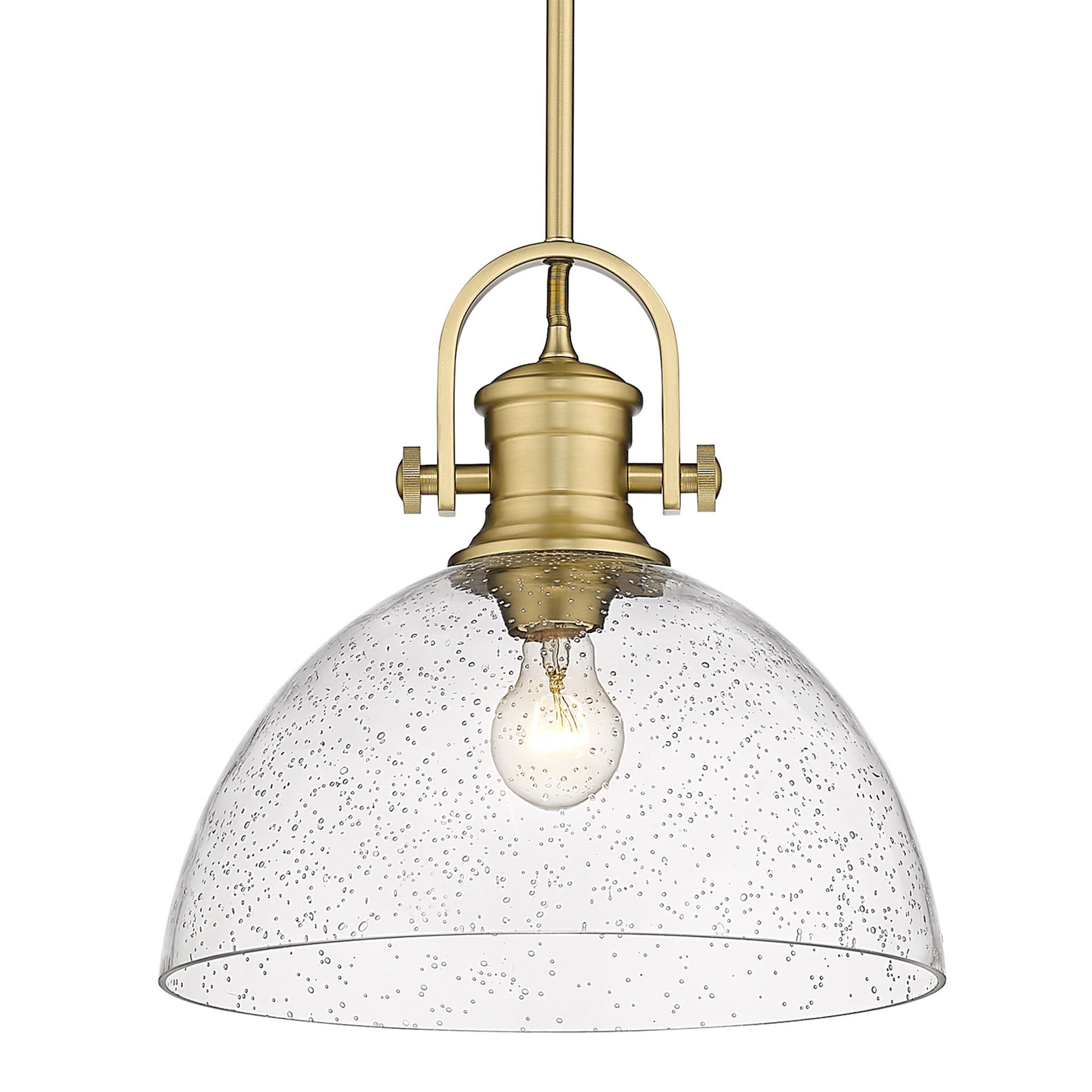Best And Newest Golden Lighting Hines Brushed Champagne Bronze Transitional Seeded Glass  Bowl Pendant Light In The Pendant Lighting Department At Lowes Pertaining To Brushed Champagne Lantern Chandeliers (View 8 of 15)
