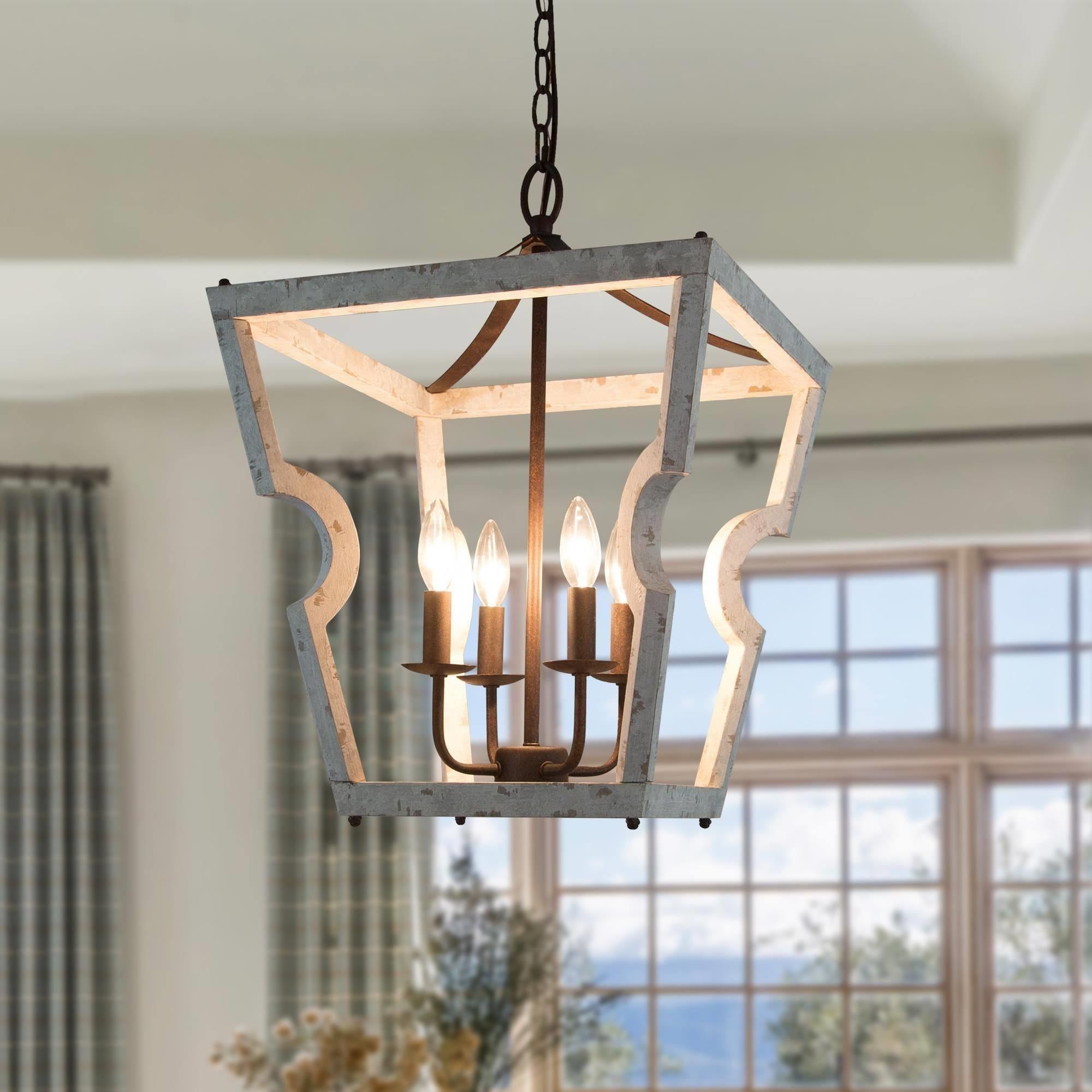 Best And Newest Rinia Rusty Farmhouse 16" 4 Light Geometric Wood Lantern Cage Island Lights  – L16" Xw16 "xh22" – On Sale – Overstock – 32291008 In Rusty Gold Lantern Chandeliers (View 13 of 15)