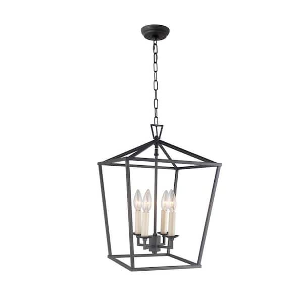 Black Iron Lantern Chandeliers For Popular 4 Light Aged Iron Lantern Chandelier Lz01a 4ri – The Home Depot (View 9 of 15)