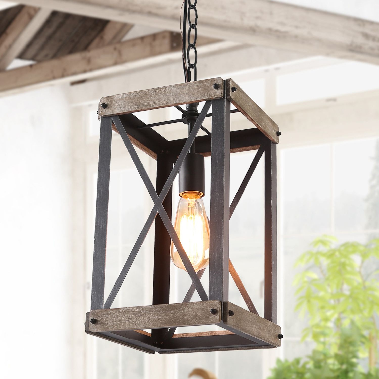 Black Lantern Chandeliers For Most Current Lnc Laius Solid Pine Wood And Matte Black Farmhouse Lantern Led Mini  Kitchen Island Light In The Pendant Lighting Department At Lowes (View 14 of 15)