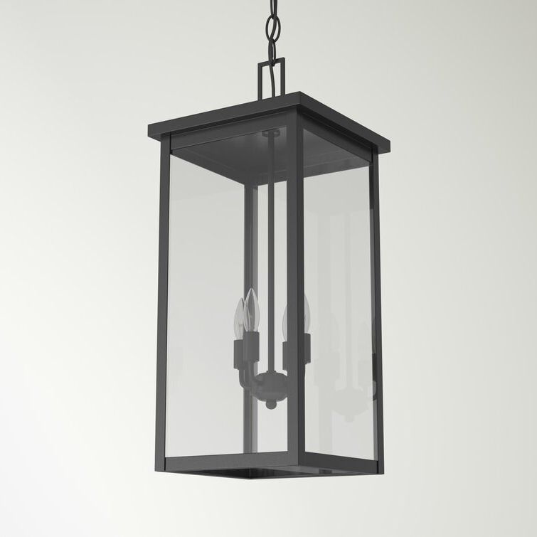 Black Powder Coat Lantern Chandeliers Within 2020 Sand & Stable Tessa 4 – Light Outdoor Hanging Lantern & Reviews (View 13 of 15)
