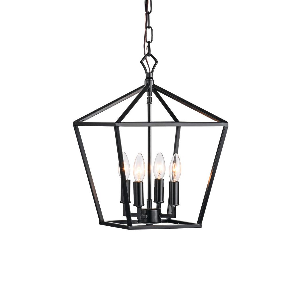 Black With White Lantern Chandeliers With Regard To Popular 4 Light Matte Black Lantern Pendant Chandelier 16" With Nickle Or Black  Sleeve – Transitional – Chandeliers  Edvivi Lighting (View 4 of 15)