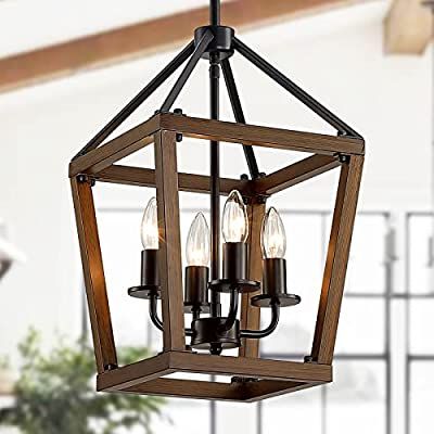 Buy Linsly Rustic Chandelier,4 Light Farmhouse Chandelier,imitation Oak  Wood Farmhouse Pendant Light Fixture, Adjustable Vintage Iron Lantern  Chandelier For Dining Room,entryway,kitchen Island Online At Lowest Price  In Nepal (View 12 of 15)
