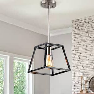 Cage Metal Shade Lantern Chandeliers Pertaining To 2019 Black – Cage – Chandeliers – Lighting – The Home Depot (View 3 of 15)