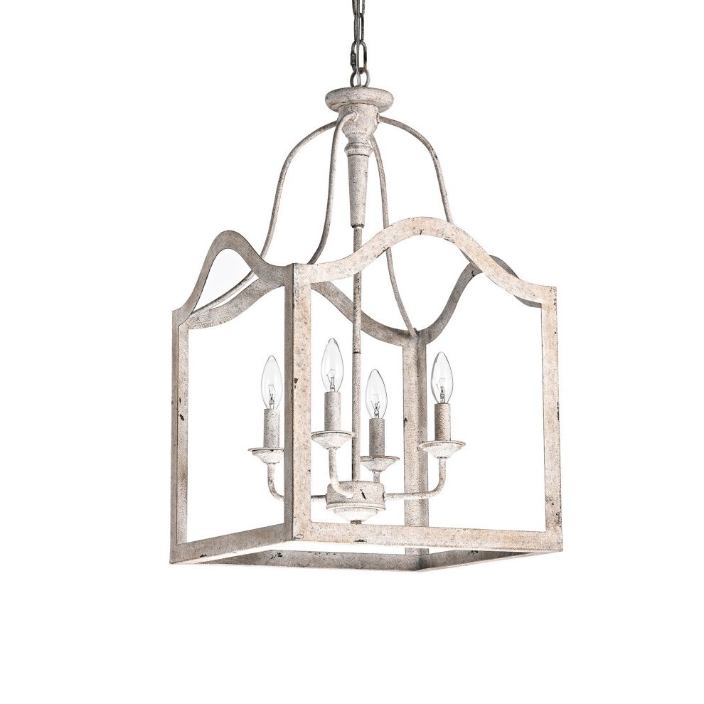 Cottage Lantern Chandeliers With Most Recently Released 4 Light Antique White Birdcage Lantern Pendant Chandelier Cottage Farmhouse  – Farmhouse – Chandeliers  Edvivi Lighting (View 2 of 15)