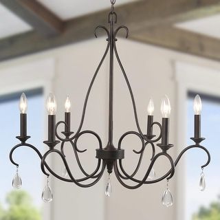 County French Iron Lantern Chandeliers Intended For Recent Modern Farmhouse 6 Light 28" Candle Lantern Chandelier With Crystal Drop –  D28" X H (View 12 of 15)