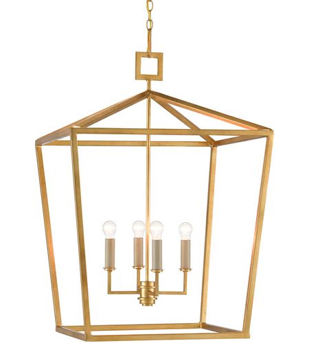 Currey & Company 9000 0405 Denison 4 Light 26 Inch Contemporary Gold Leaf  Lantern Pendant Ceiling Light, Large In Well Known Gold Leaf Lantern Chandeliers (View 3 of 15)