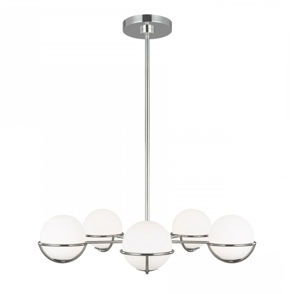Deco Style 5 Light Chandelier In Polished Nickel With Opal Glass Globes With 2020 Deco Polished Nickel Lantern Chandeliers (View 10 of 15)