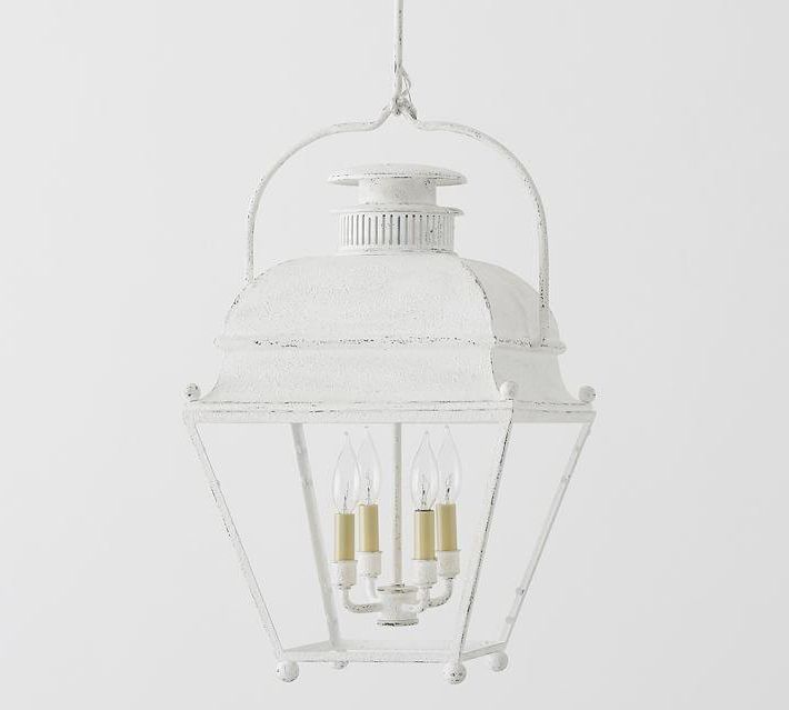 Dexter White Distressed Lantern Pendant Pertaining To Preferred Black With White Lantern Chandeliers (View 13 of 15)