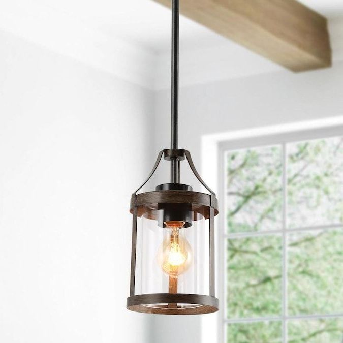 Distressed Black Lantern Chandeliers Inside Most Popular Lnc Maven Distressed Brown And Antique Black Farmhouse Lantern Led Mini  Kitchen Island Light Lowes (View 11 of 15)