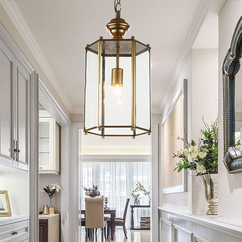 Famous 1 Light Lantern Pendant Lighting Fixture Traditional Brass Clear Glass  Hanging Ceiling Light In  (View 2 of 15)