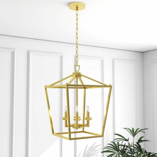Famous Brushed Champagne Lantern Chandeliers Inside Uixe 6 Light Gold Square Lantern Pendant Light Ssidl50336sg – The Home Depot (View 12 of 15)
