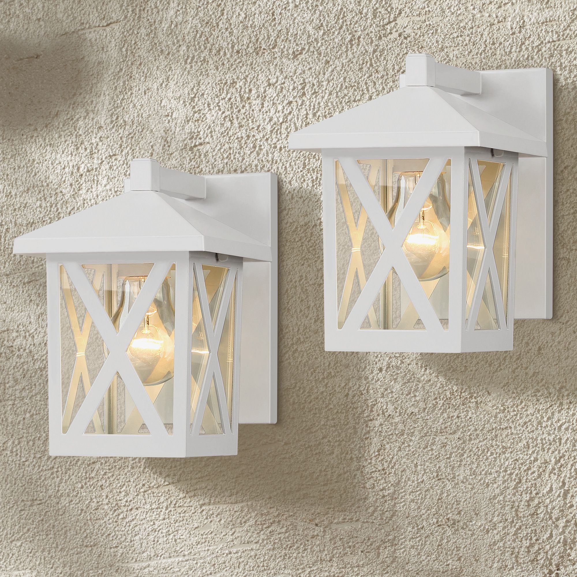 Famous Cottage White Lantern Chandeliers Pertaining To John Timberland Country Cottage Outdoor Wall Light Fixtures Set Of 2 White  7 1/2" Lantern Clear Glass Exterior House Porch Patio – Walmart (View 11 of 15)