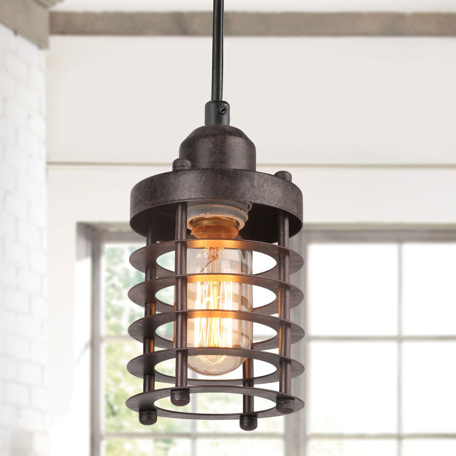 Famous Cream And Rusty Lantern Chandeliers With Regard To Lnc Pendant Lighting For Kitchen Island Farmhouse Barn Mini Cage Hanging  Lamp In Rust Finish – Walmart (View 12 of 15)