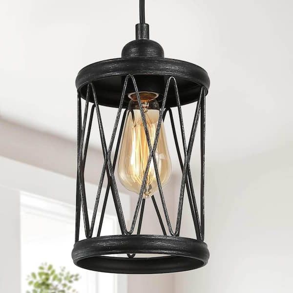 Famous Lnc Modern Industrial Brushed Black Lantern Cage Pendant Light Kitchen  Island 1 Light Hanging Lamp With Cylinder Metal Shade Jbnzyfhd14199f7 – The  Home Depot In Cage Metal Shade Lantern Chandeliers (View 1 of 15)
