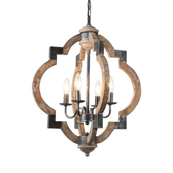Farmhouse 4 Light Distressed Wood Lantern Foyer Chandelier For Dining Room  – On Sale – Overstock –  (View 8 of 15)