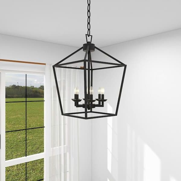 Fashionable 6 Light Lantern Black Cube Interior Pendant Without Shade Ljd 50336bk – The  Home Depot In Six Light Lantern Chandeliers (View 8 of 15)