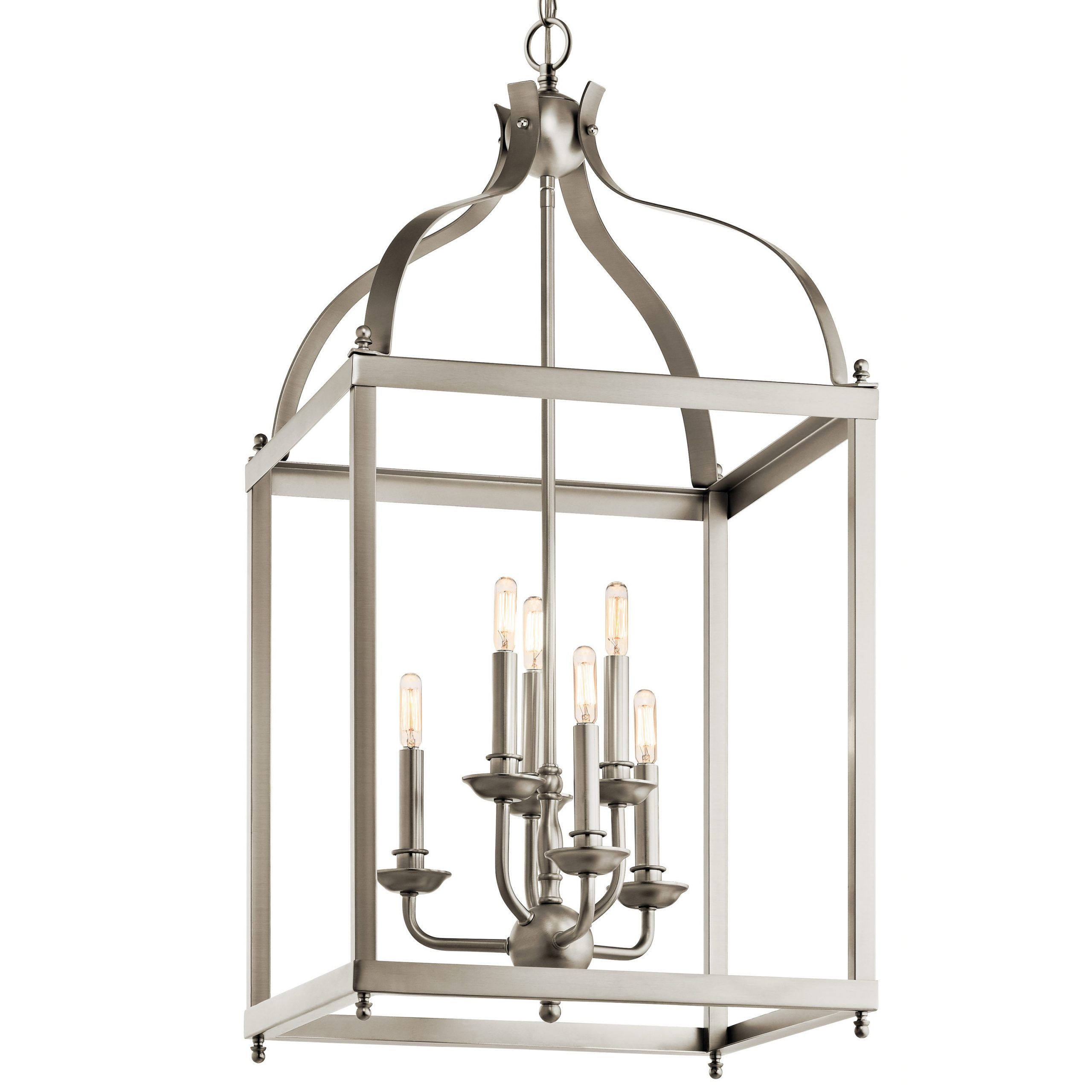 Fashionable Kichler Larkin 6 Light Brushed Nickel Transitional Lantern Pendant Light In  The Pendant Lighting Department At Lowes Within Polished Nickel Lantern Chandeliers (View 15 of 15)