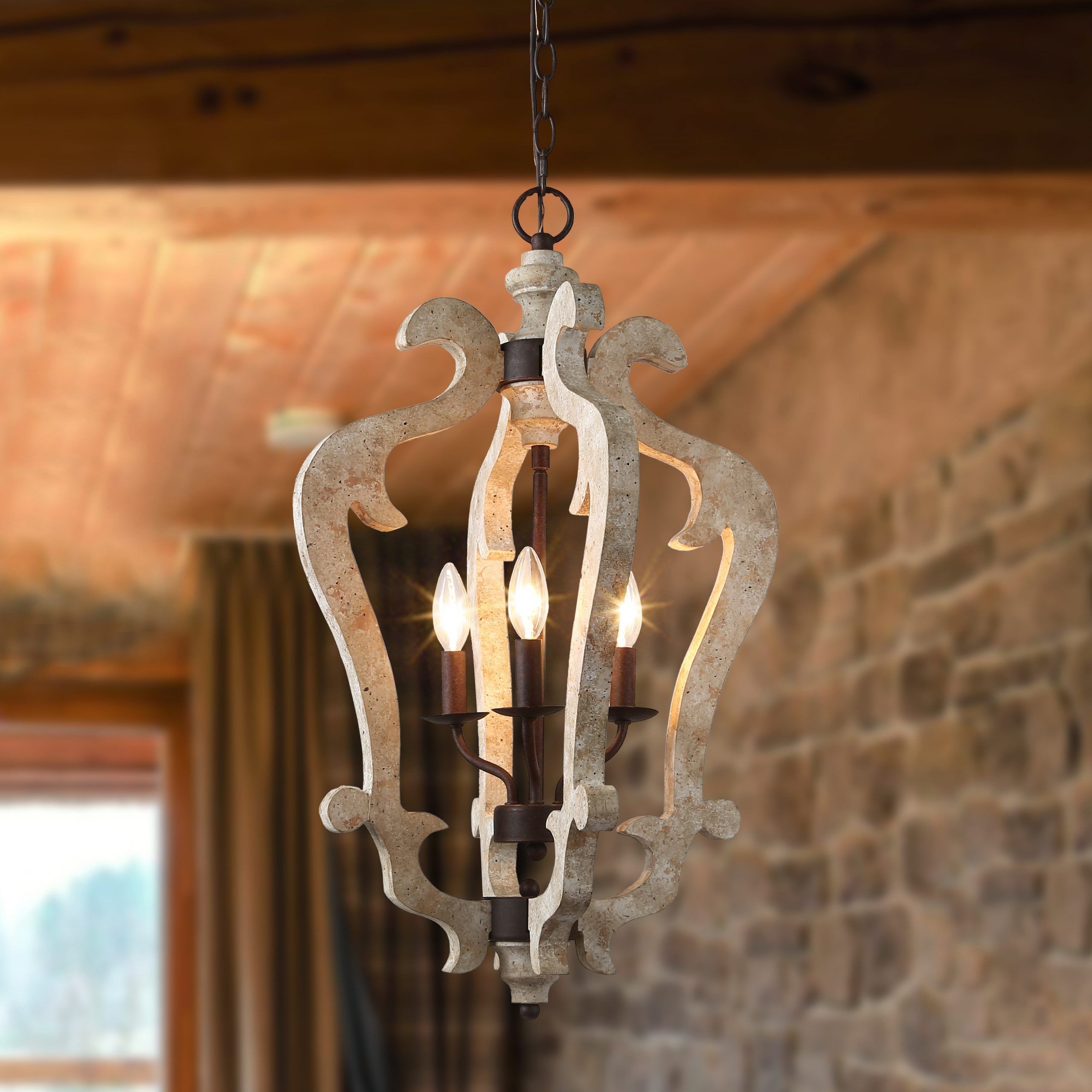 Favorite Brown Wood Lantern Chandeliers Pertaining To The Gray Barn Hester Gulch 3 Light Wood Chandelier Foyer Hanging Lantern –  W  (View 7 of 15)