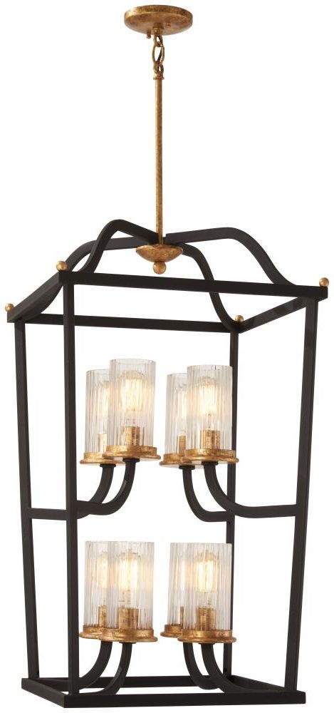 Favorite Minka Lavery Posh Horizon 8 Light Sand Black With Gold Leaf Transitional  Ribbed Glass Square Pendant Light In The Pendant Lighting Department At  Lowes For Sand Black Lantern Chandeliers (View 2 of 15)