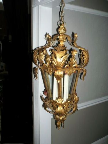 Favorite Vintage Large Italian Gold Gilt Iron Metal Lantern Chandelier Tole  Hollywood (View 5 of 15)