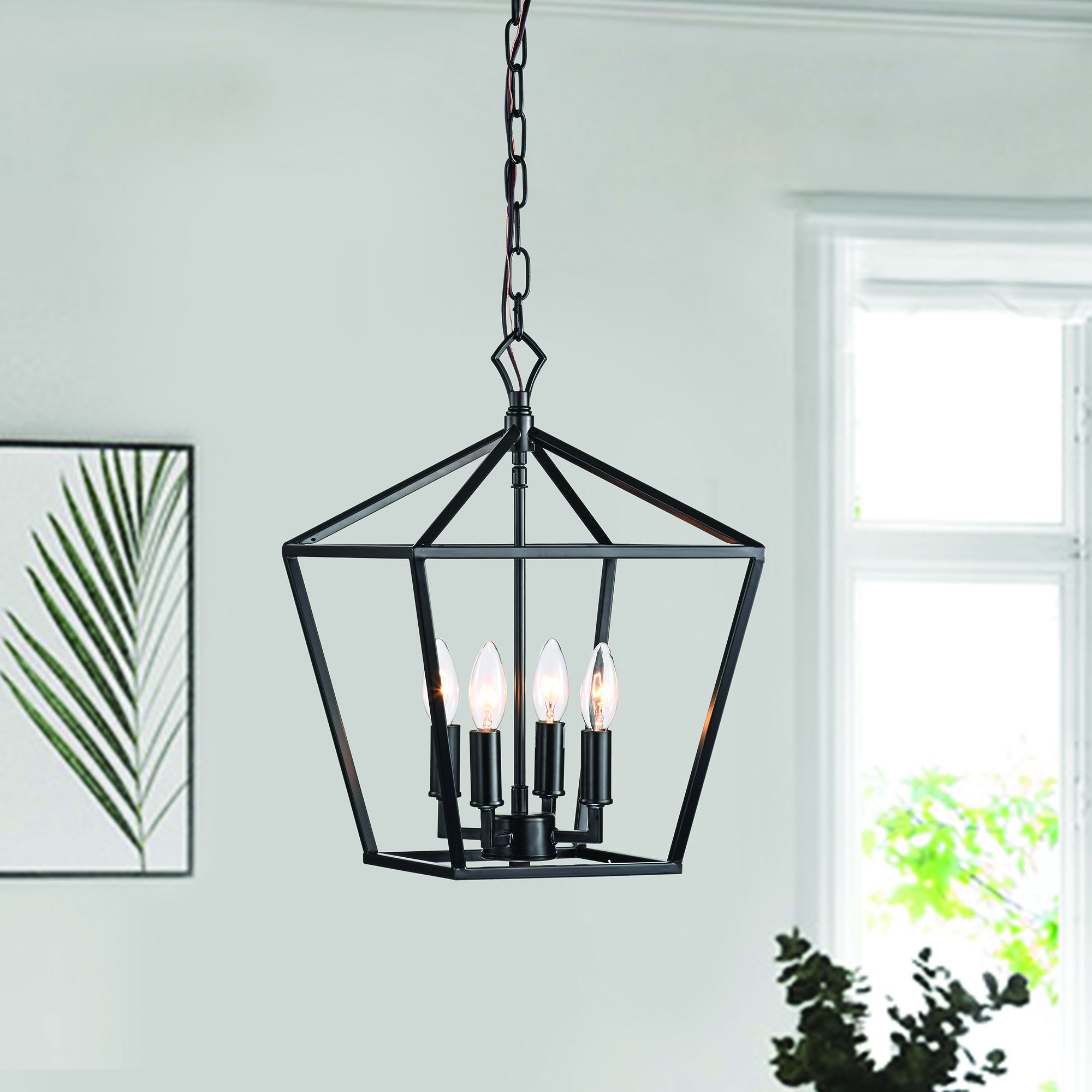Flat Black Lantern Chandeliers Throughout Latest 4 Light Matte Black Lantern Pendant Chandelier 16 In With Nickle Or Black  Sleeve – Edvivi Lighting (View 3 of 15)