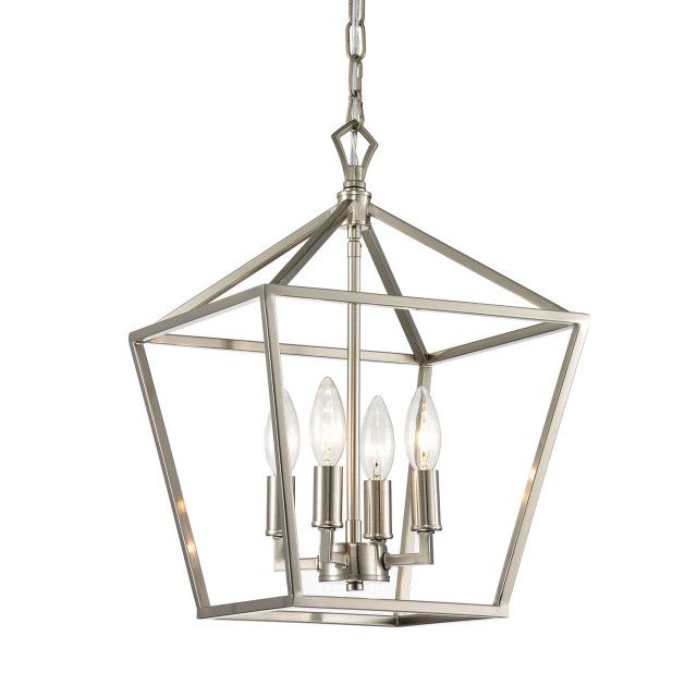 Four Light Lantern Chandeliers Within Fashionable 4 Light Brushed Nickel Lantern Pendant Chandelier 12" – Transitional –  Chandeliers  Edvivi Lighting (View 6 of 15)