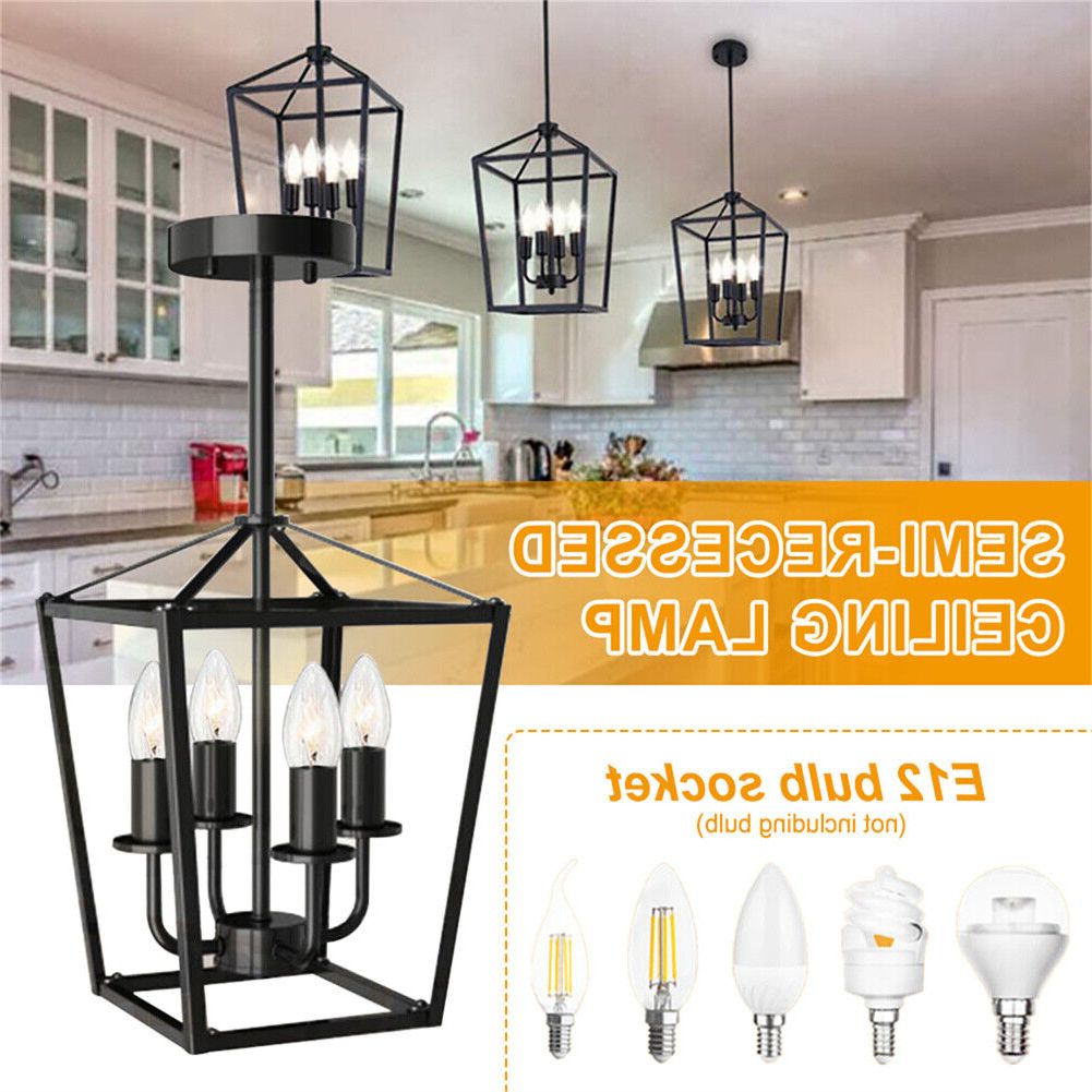 French Country E12, E14 Iron Square Lantern Chandelier With 4 Light Home  Decor (View 7 of 15)