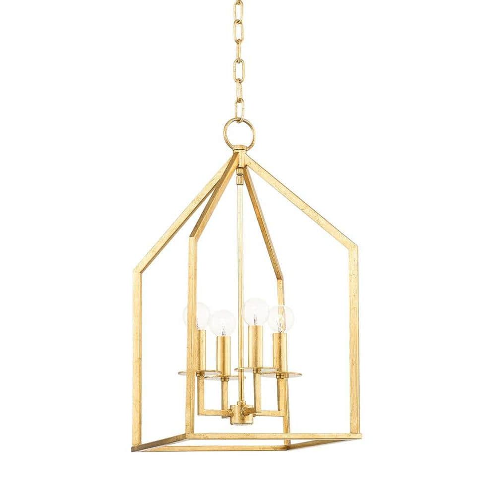 Gold Leaf Lantern Chandeliers In Widely Used Mitzihudson Valley Lighting Lena 4 Light Gold Leaf Small Lantern Pendant  H514704s Gl – The Home Depot (View 5 of 15)