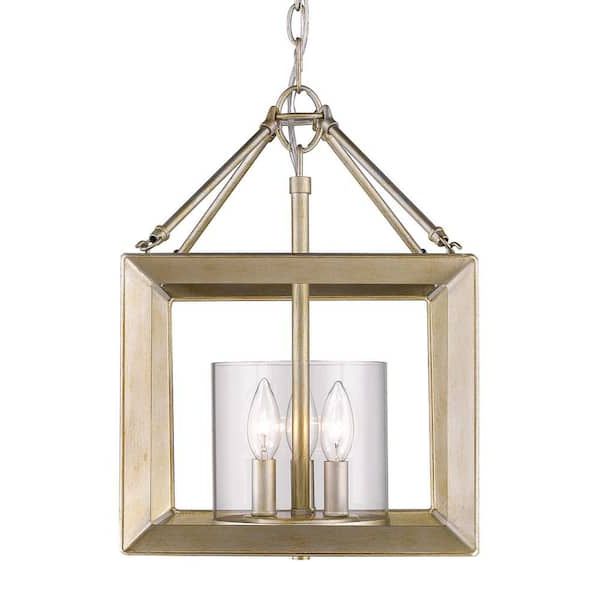 Golden Lighting Smyth 3 Light White Gold Lantern Mini Pendant With Glass  Shade 2073 M3 Wg Clr – The Home Depot Throughout Most Recently Released White Gold Lantern Chandeliers (View 14 of 15)